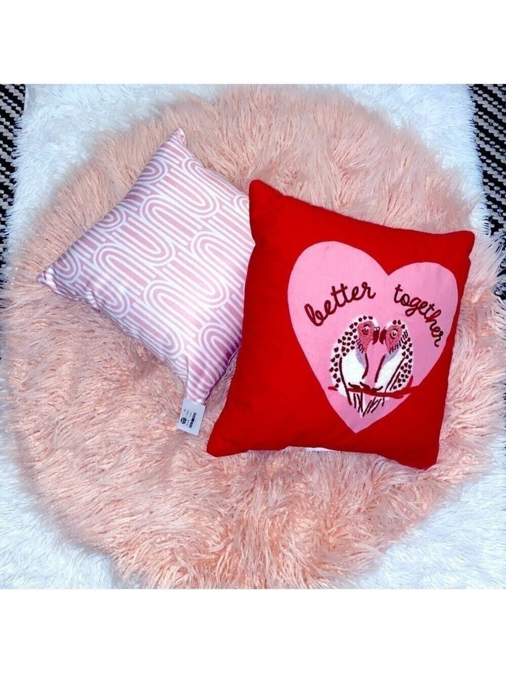 NWOT pink throw rug and throw pillows bundle